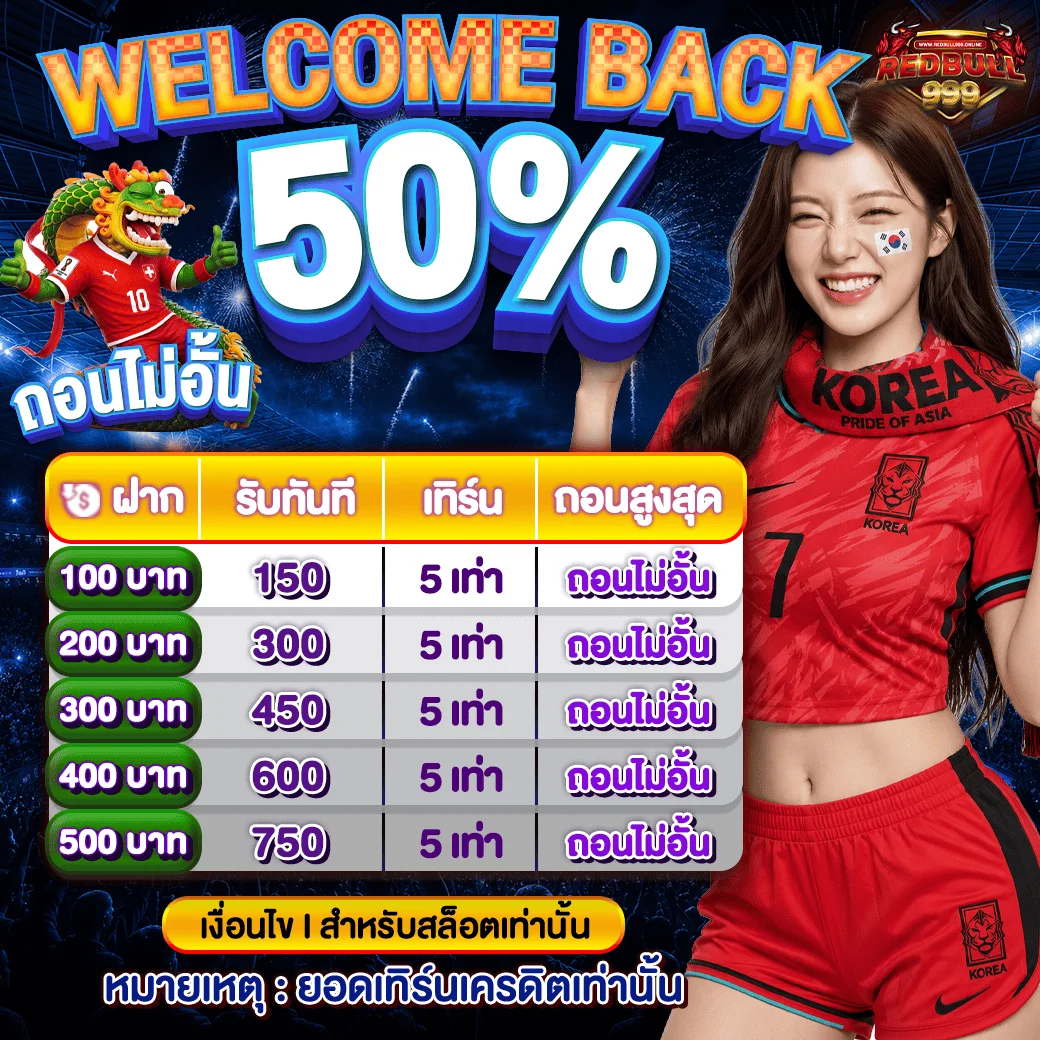 โปรโมชั่นสมาชิกใหม่ RBULL999 ฝากถอนออโต้ไม่มีขั้นต่ำ